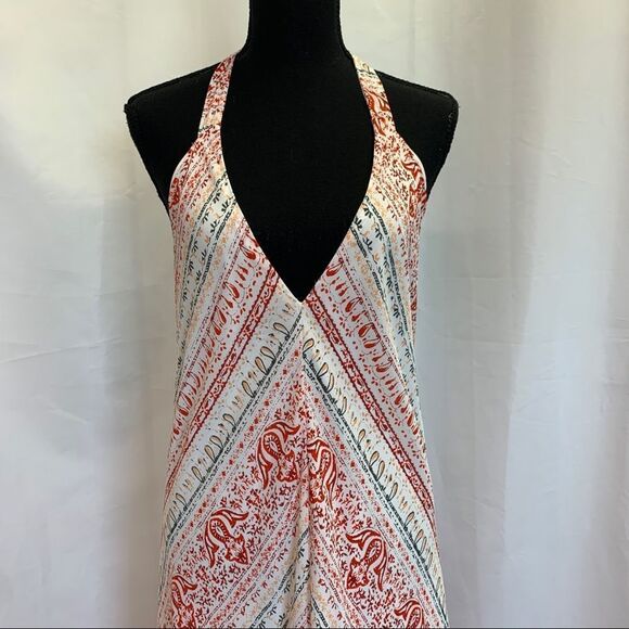 OLIVACEOUS White multicoloured halter low back maxi dress Sz S NWT - Picture 3 of 12